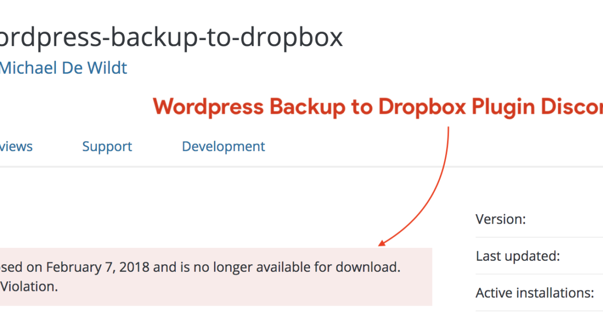 wordpress backup to dropbox plugin discontinued