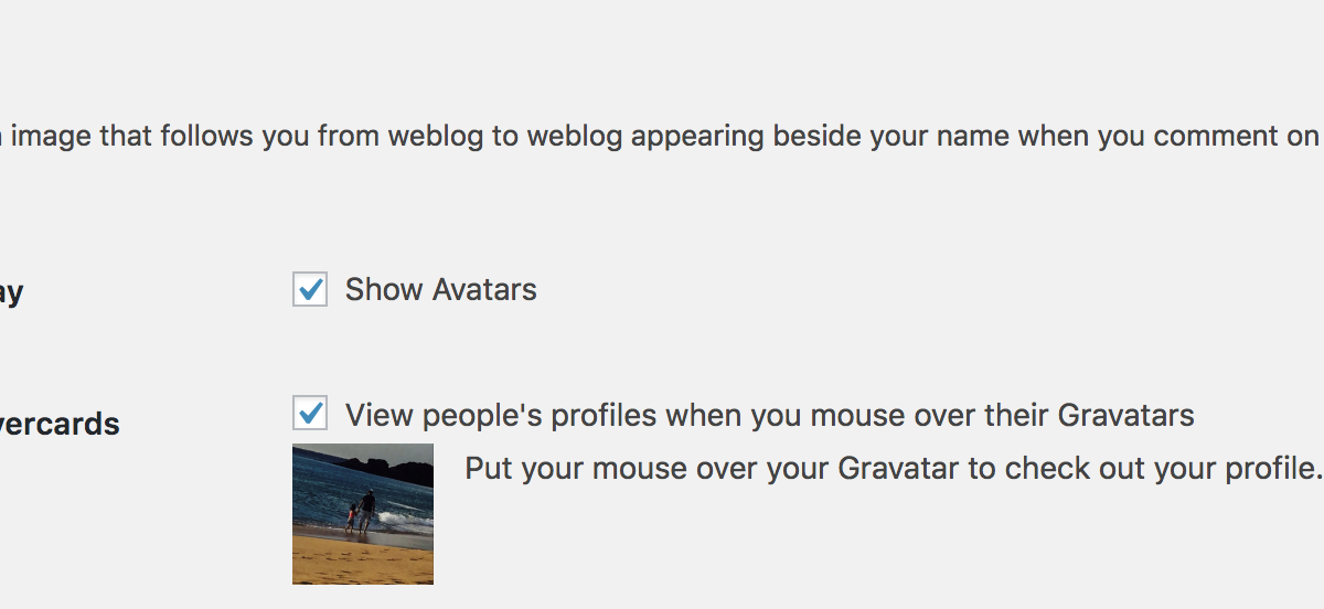 Gravatar Hovercard Settings - WordPress