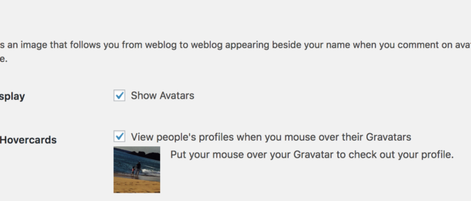 Gravatar Hovercard Settings - WordPress