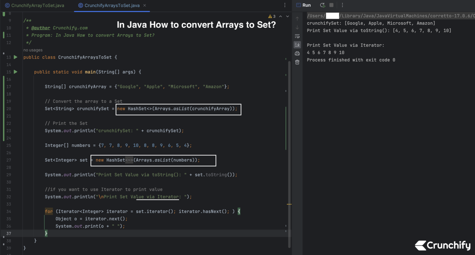 In Java How to convert Arrays to Set? • Crunchify