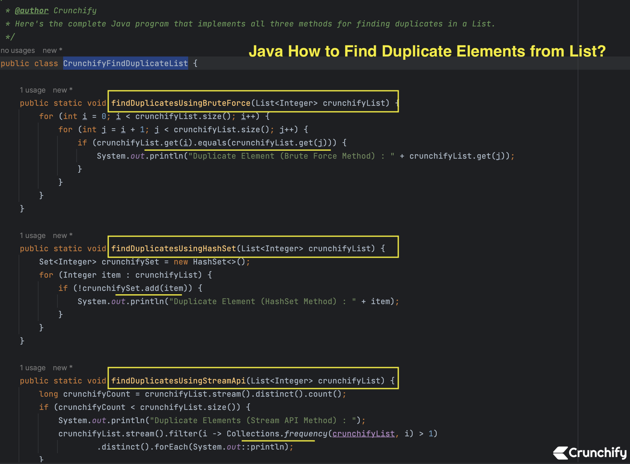 in-java-how-to-find-duplicate-elements-from-list-brute-force-hashset