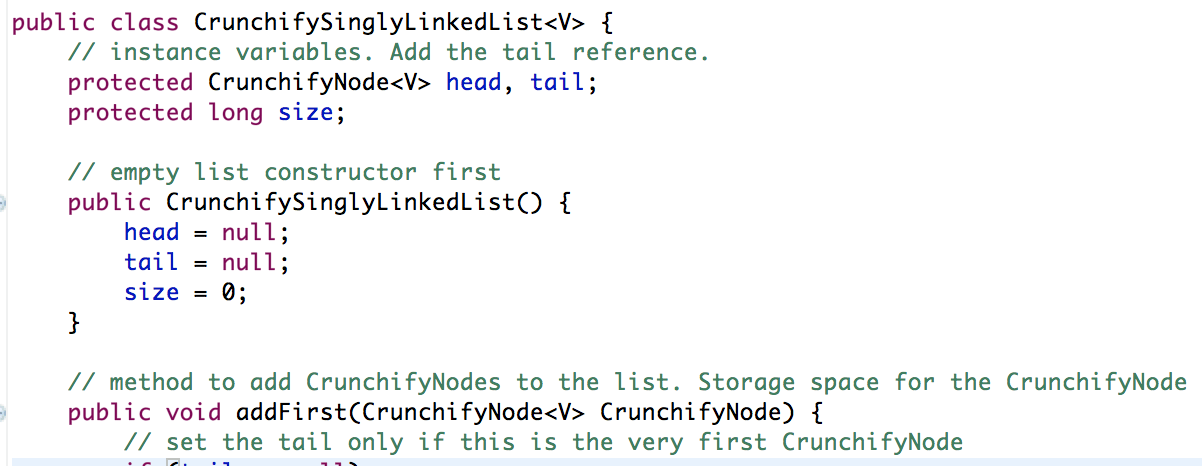 singly linked list java methods