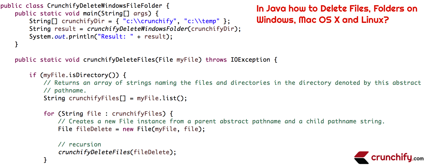 In Java how to Delete Files, Folders from Windows, Mac OS X and Linux