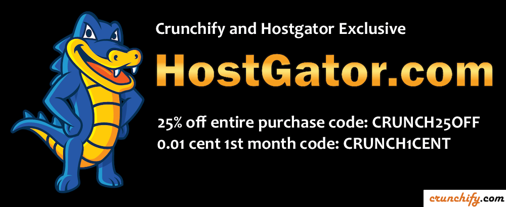 Hostgator Crunchify 25% off exclusive entire store Coupon code-CRUNCH25OFF