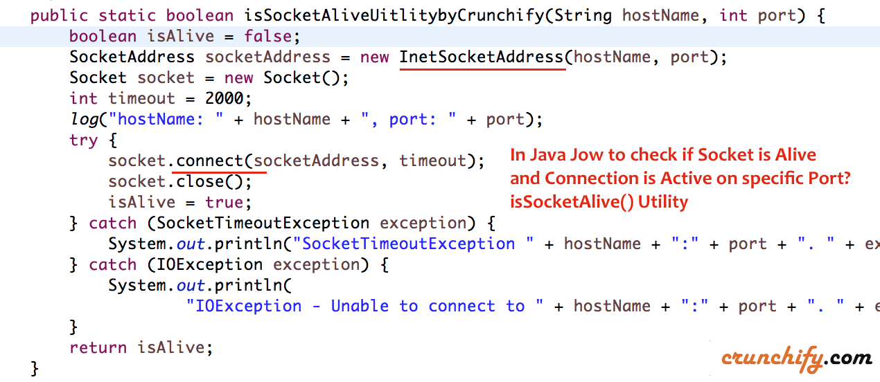 In Java Jow to check if Socket is Alive and Connection is Active on specific Port? isSocketAlive() Utility