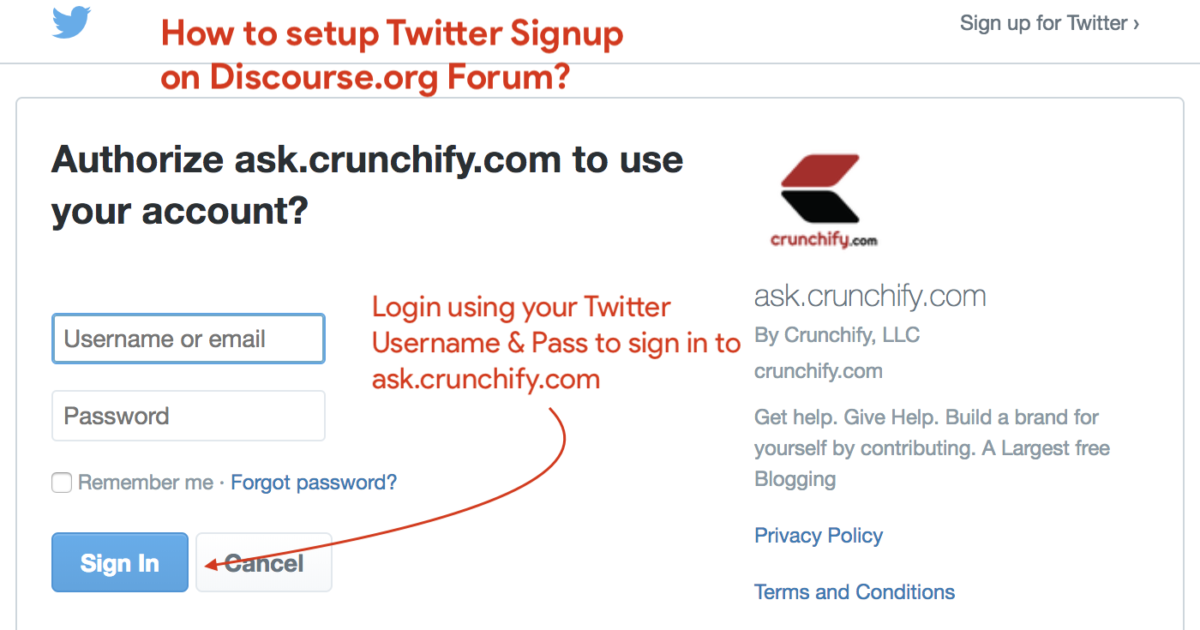 How to setup Twitter Signup on Discourse.org Forum