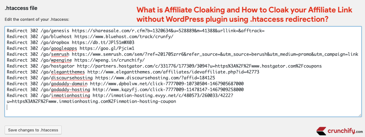 Crunchify Tips on How to Setup Cloak links for affiliate links