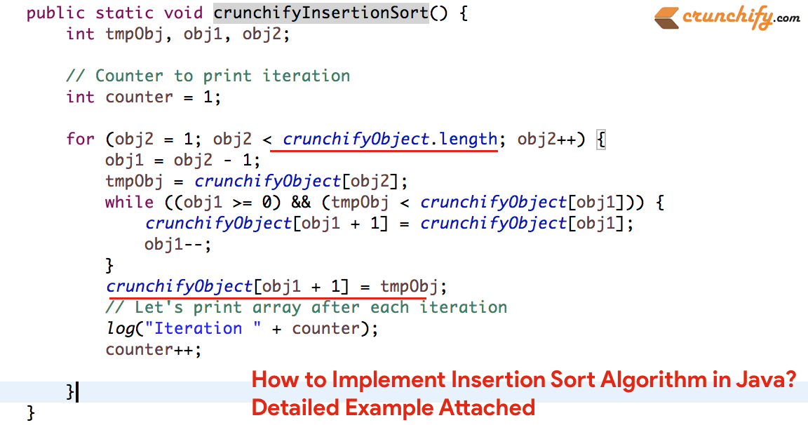 How To Implement Insertion Sort Algorithm In Java? Detailed Example  Attached • Crunchify