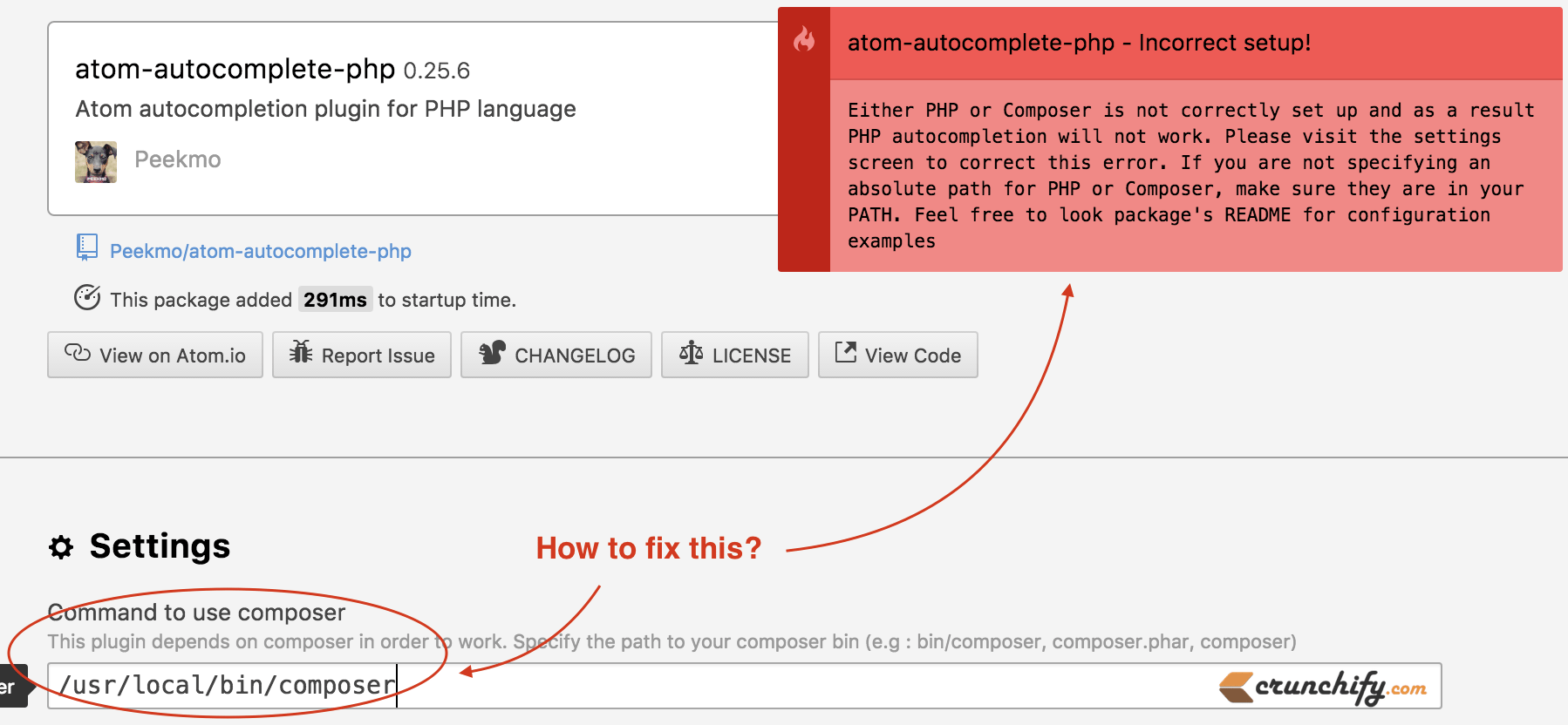 atom-autocomplete-php Incomplete Error because of missing composer.phar