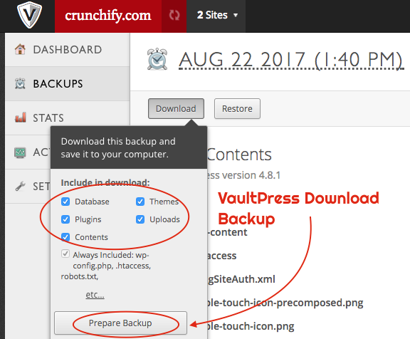 VaultPress Download Backup