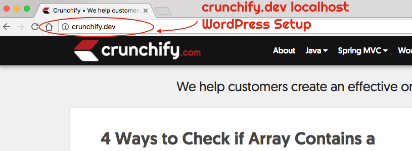 crunchify.dev localhost WordPress setup