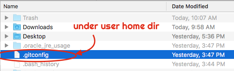 gitconfig file under user home directory on Macbook Pro - Crunchify