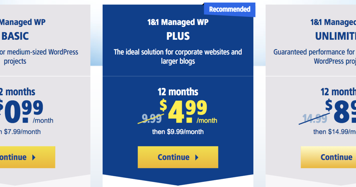 1and 1 WordPress Managed Hosting Plans