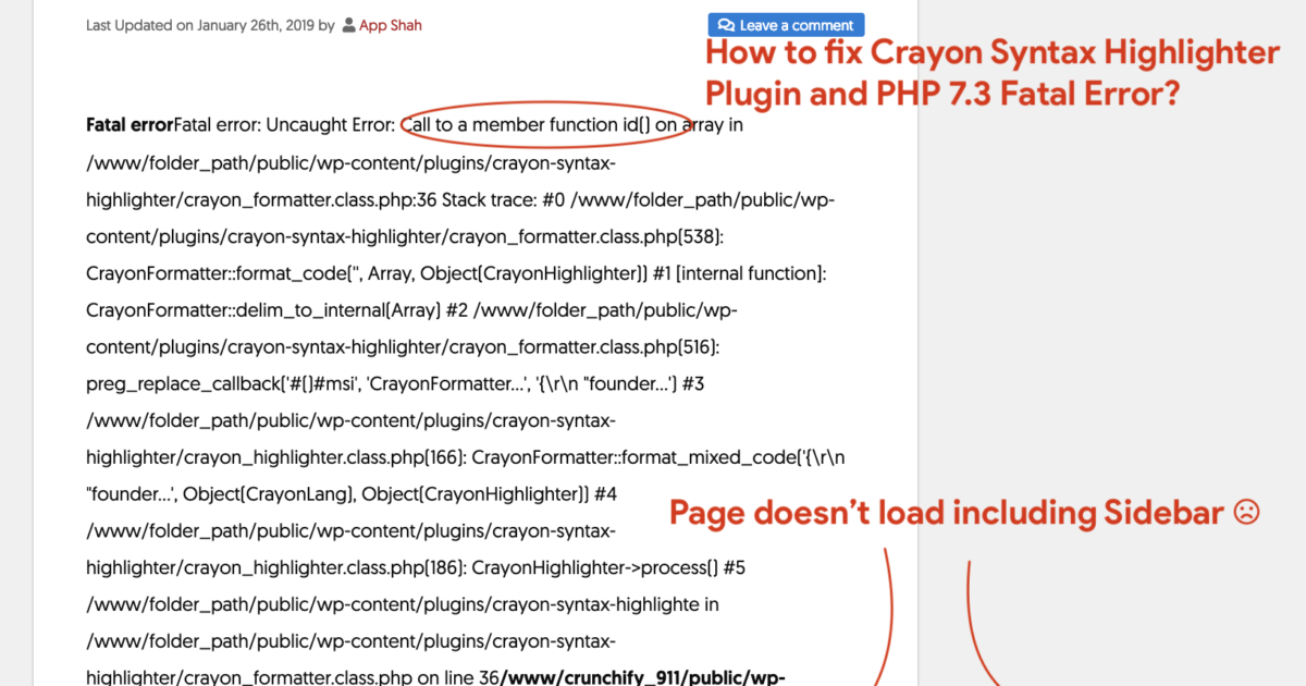 Crayon Syntax Highlighter and PHP 7.3 Issues