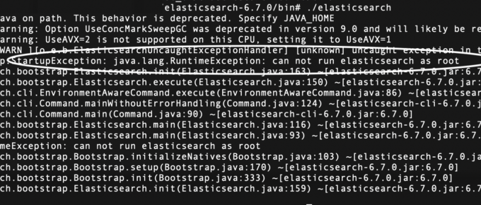 How to fix java.lang.RuntimeException -can not run elasticsearch as root Exception