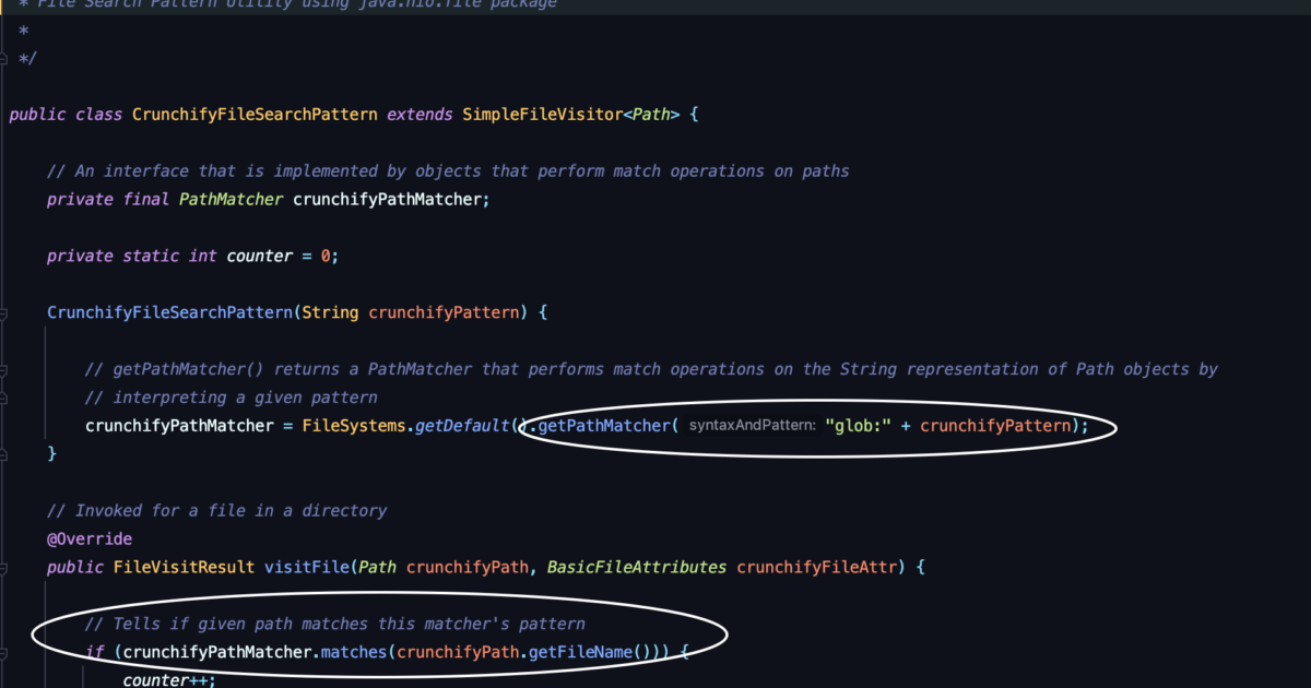 File Search Pattern Utility using java.nio.file package