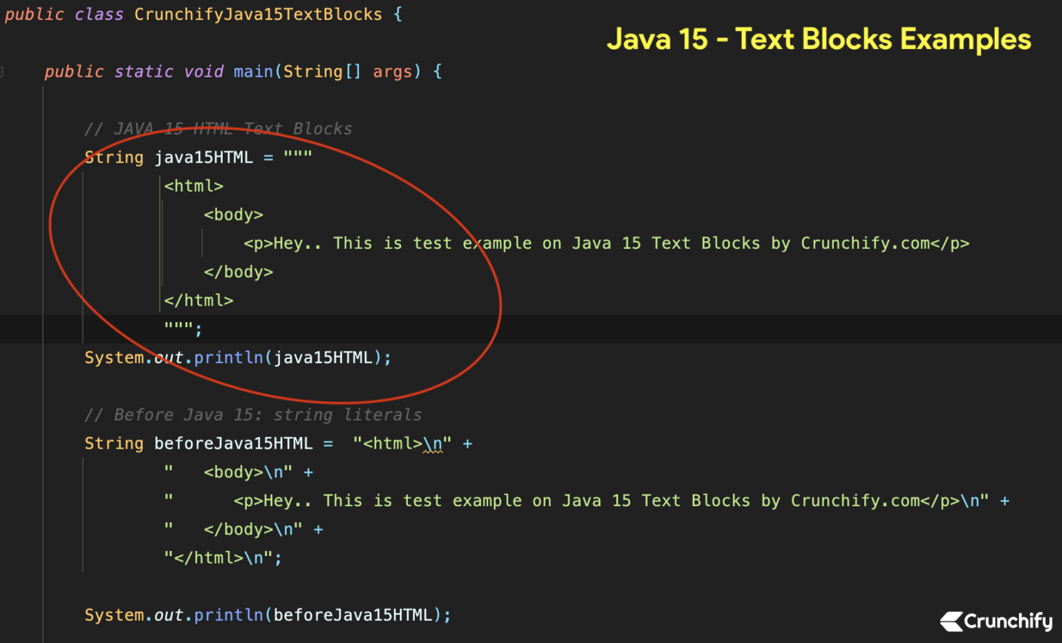 What's new in Java 15 Text Blocks Examples • Crunchify