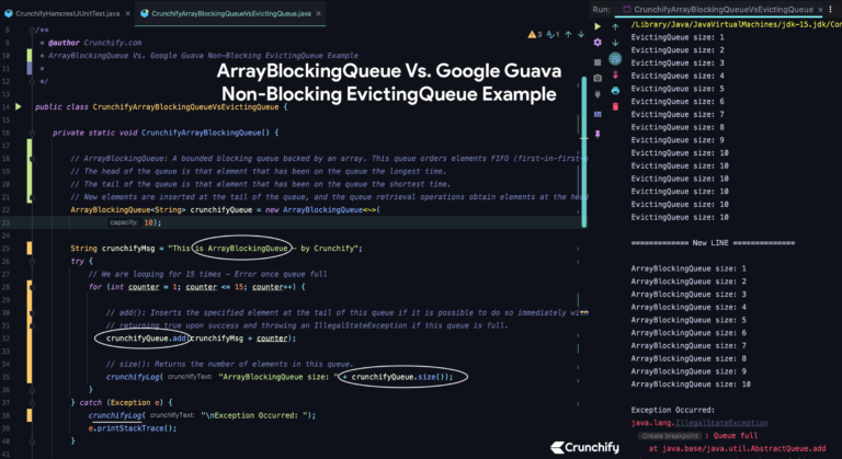 ArrayBlockingQueue Vs. Google Guava Non-Blocking EvictingQueue Example ...
