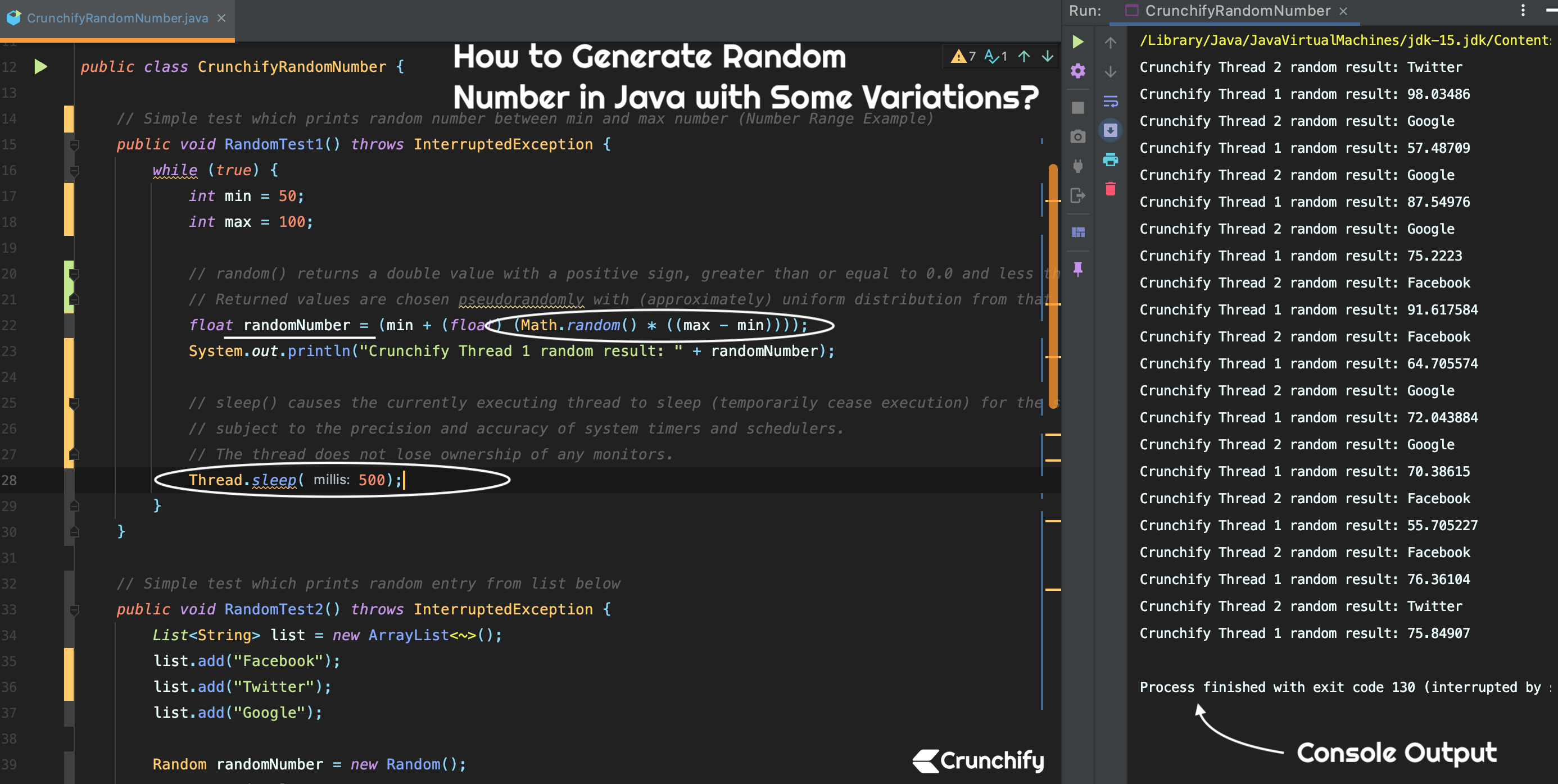 Generate 100 Random Numbers Java