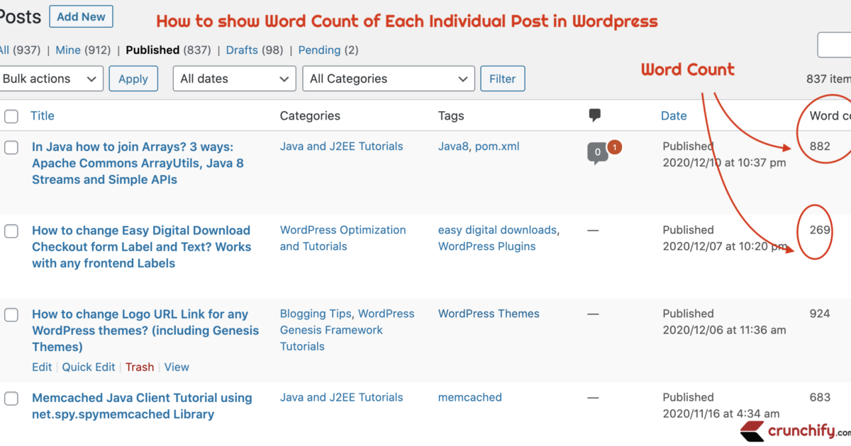 How to Show Word Count of Each Individual Post in Wordpress