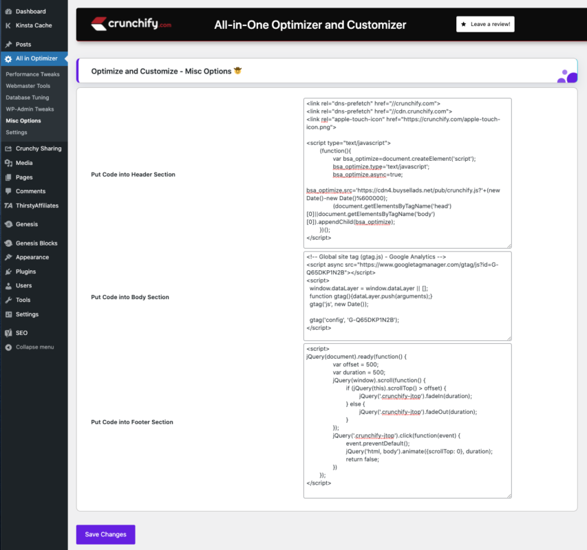 Crunchy Booster WordPress Plugin Header body and footer options