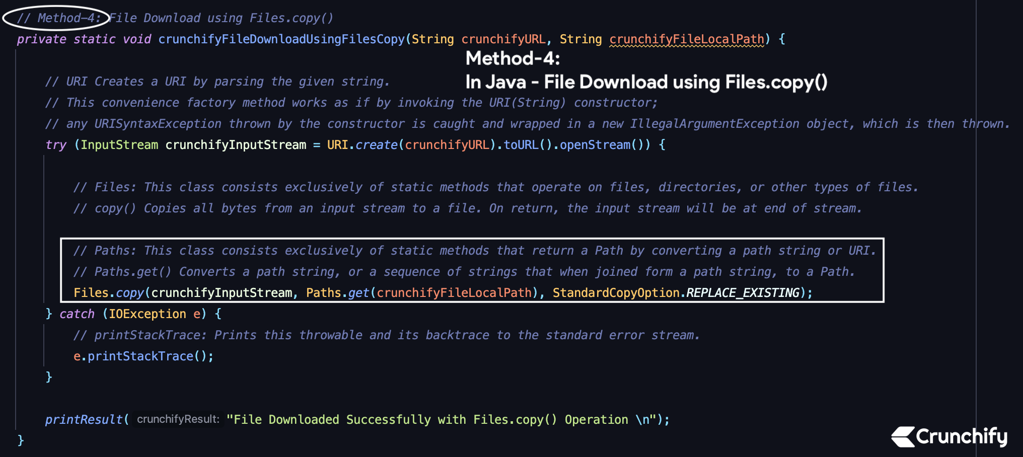 In Java - File Download using Files.copy()