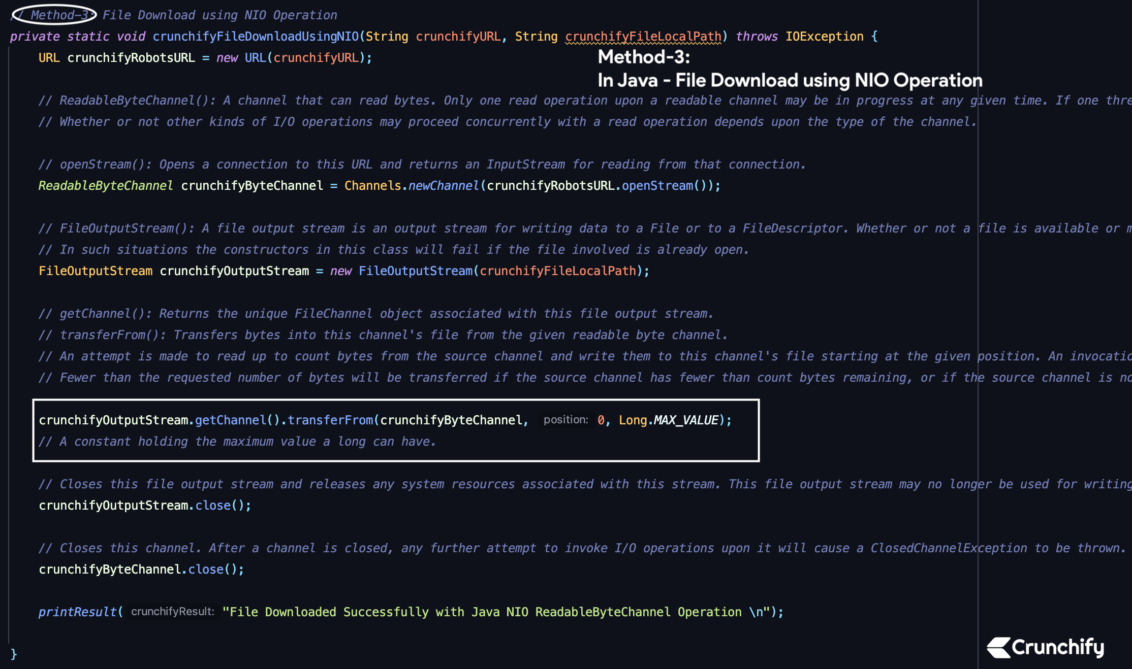 In Java - File Download using NIO Operation