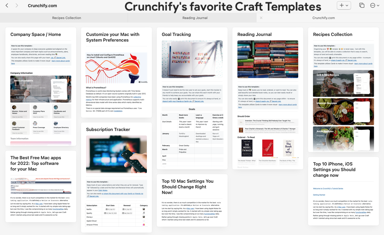 Does the craft app have templates? Oh yeah... Personal, Teams, Meetings