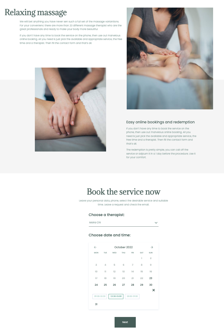 Spa Massage Time Booking Template