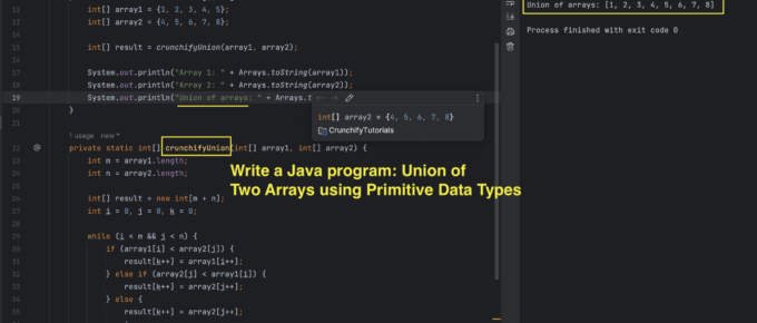 Write a Java program how to Union of Two Arrays using Primitive Data Types