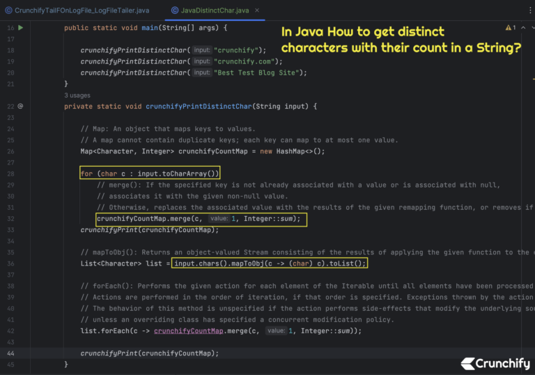In Java How to get distinct characters with their count in a String ...